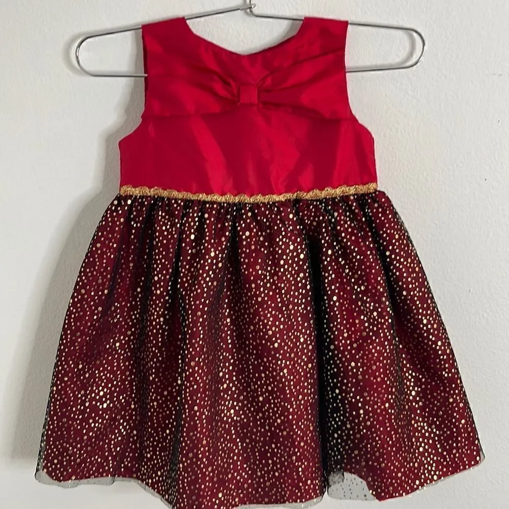 Penelope Mack Ltd. Fancy toddler dress. Gold polka dots and trim. Size 3T.
